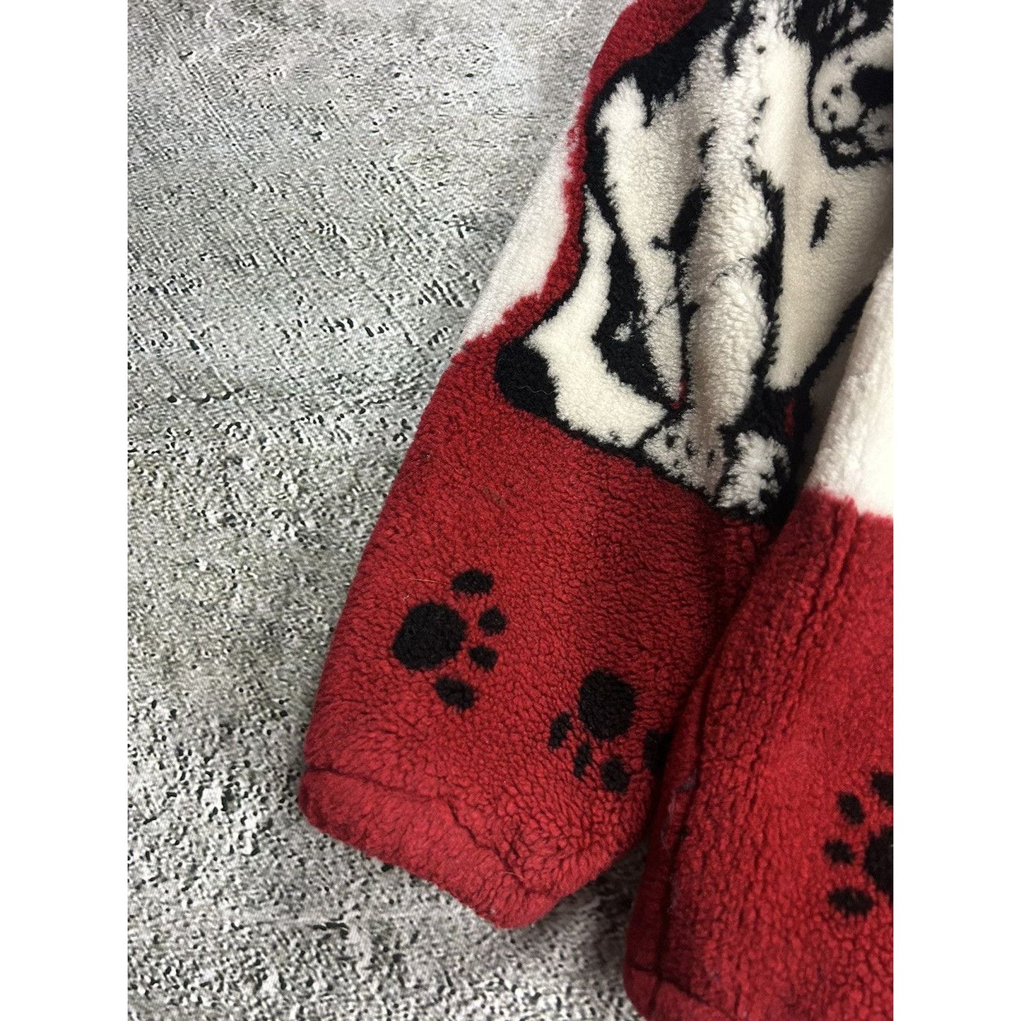 Vintage Dogs Puppy Print Sherpa Fleece Jacket Red