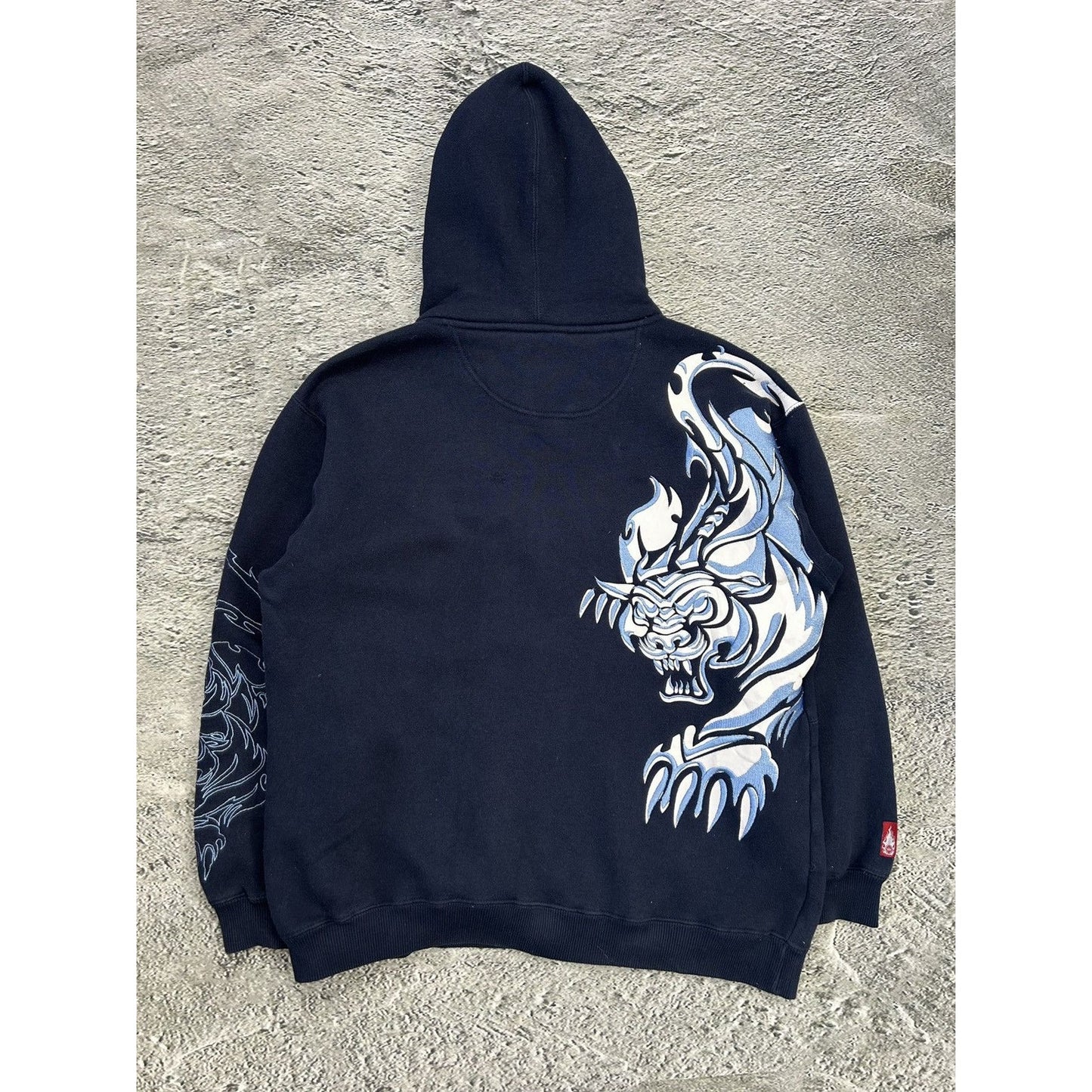 Y2K JNCO Hoodie embroidered Tribal Tiger Navy Blue