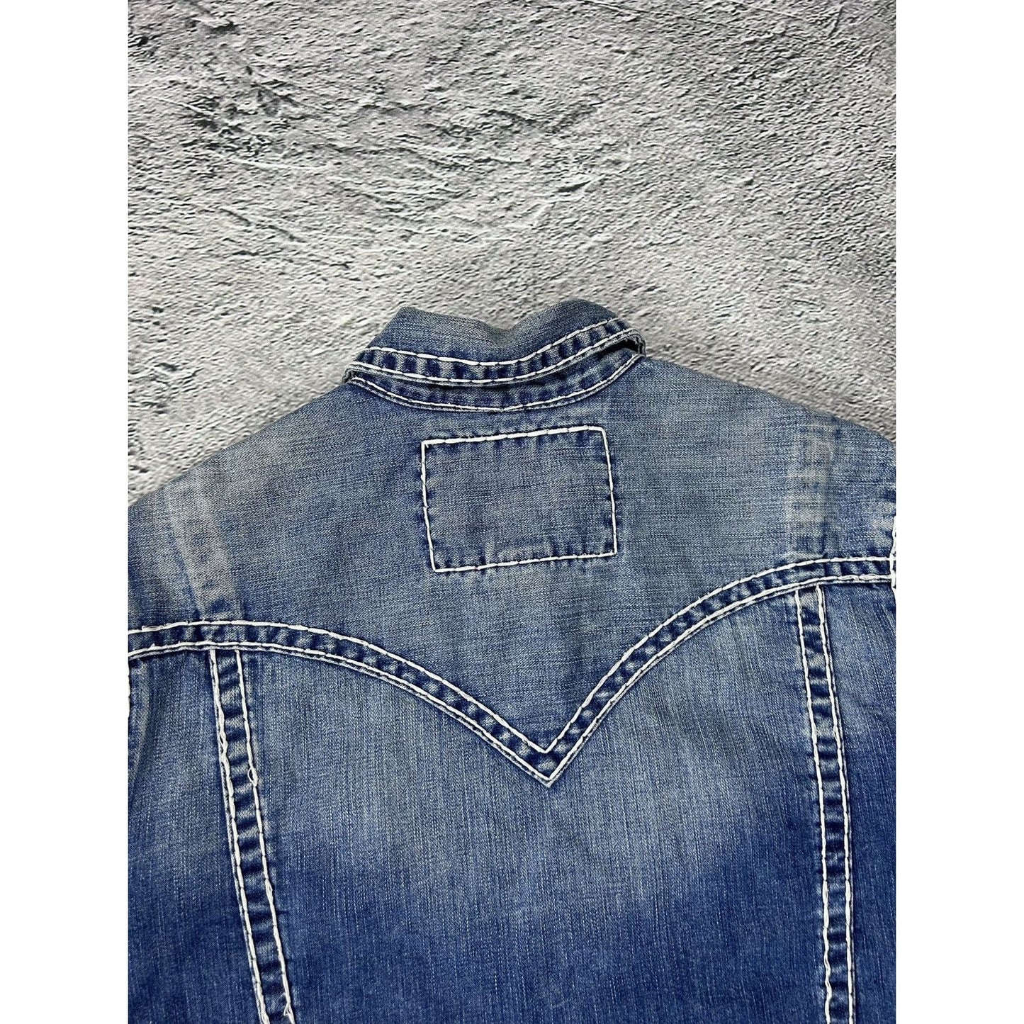 True Religion denim jacket trucker blue contrast stitching