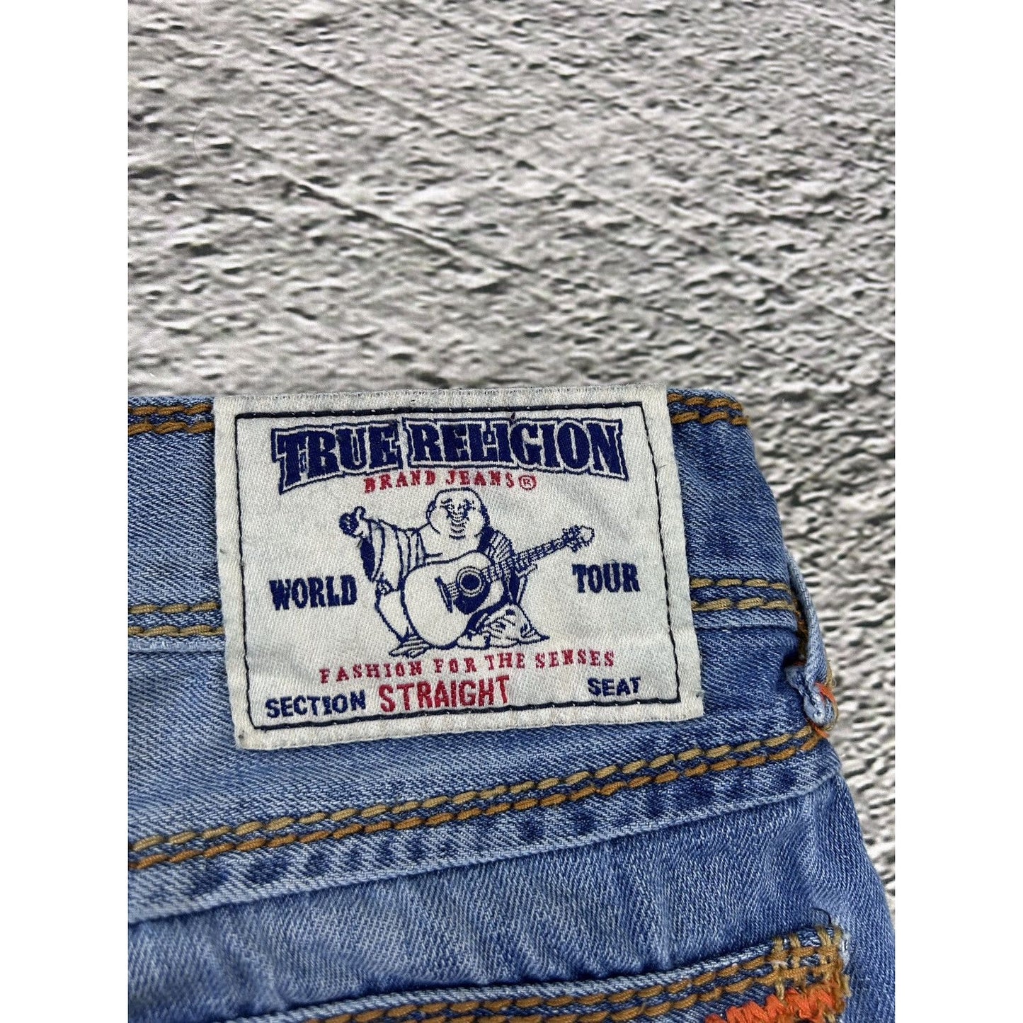 True Religion blue jeans thick stitching straight Y2K