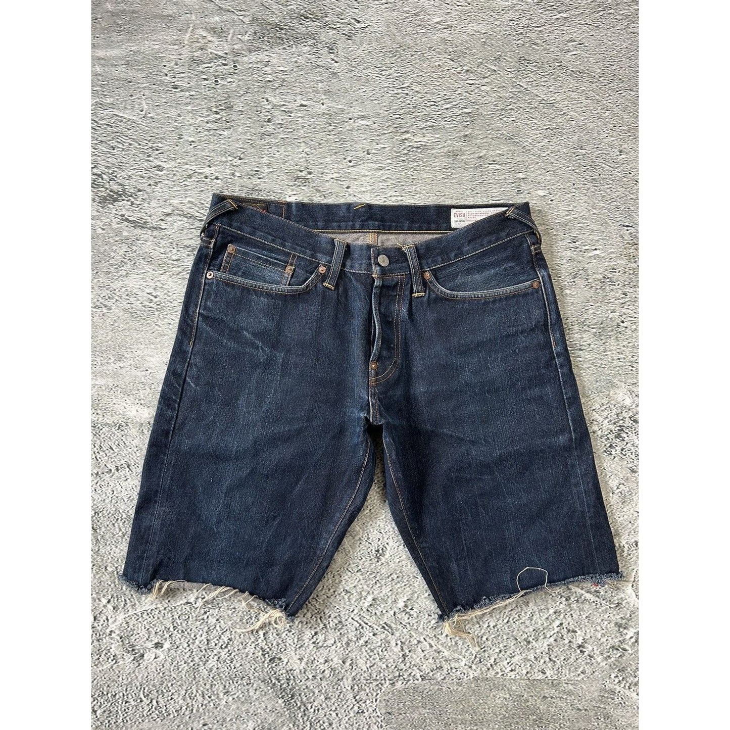 Evisu jorts navy blue Y2K shorts denim white seagulls