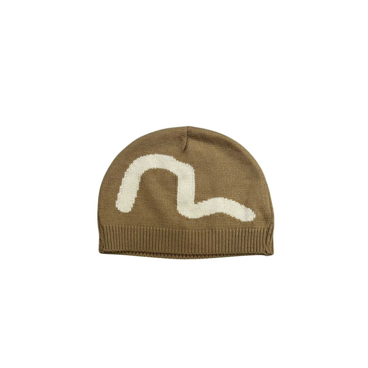 Evisu Donna beanie Y2K seagull big Logo beige white