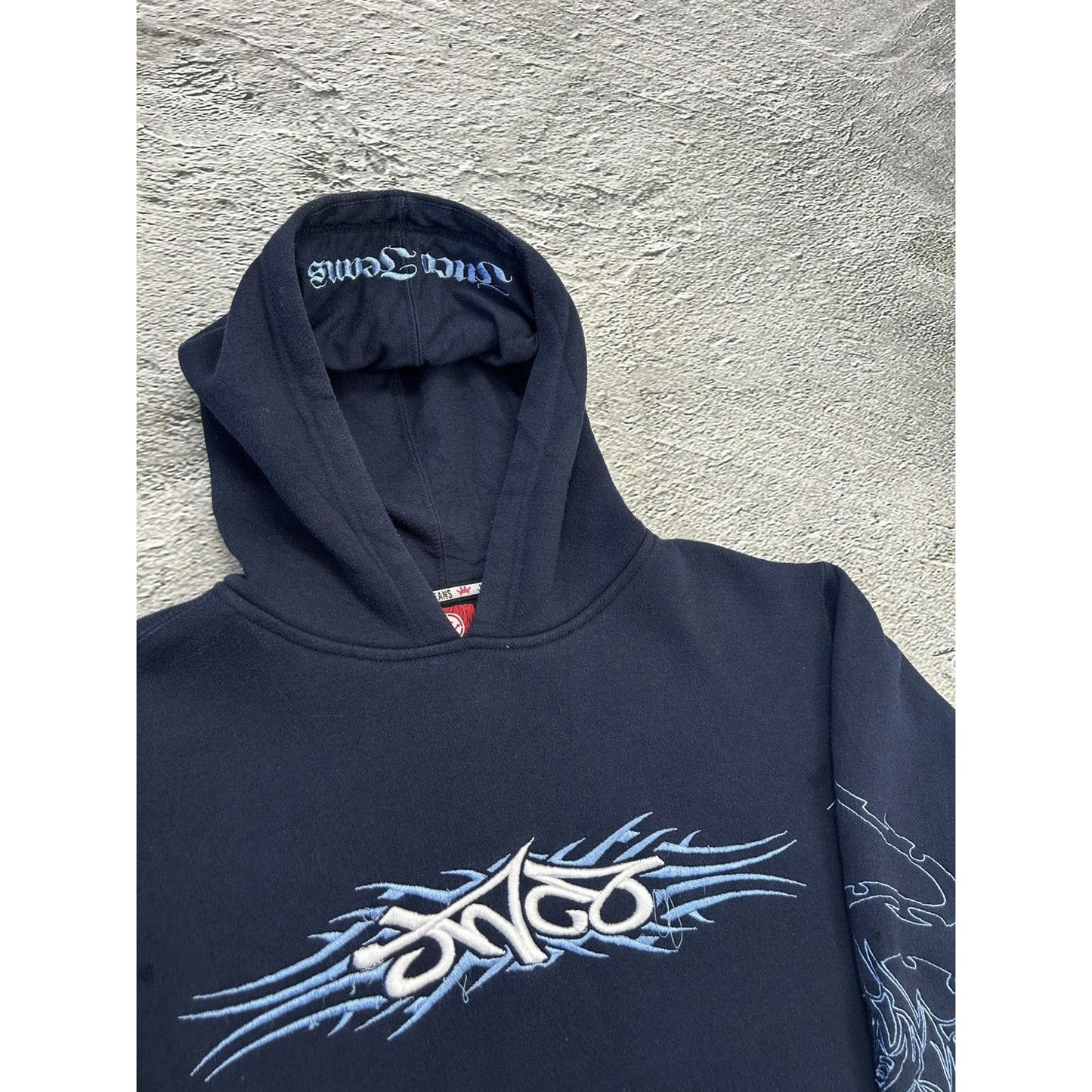 Y2K JNCO Hoodie embroidered Tribal Tiger Navy Blue