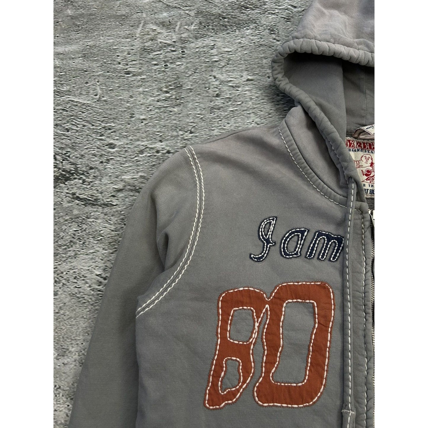 True Religion zip hoodie vintage grey I am the Boss Y2K