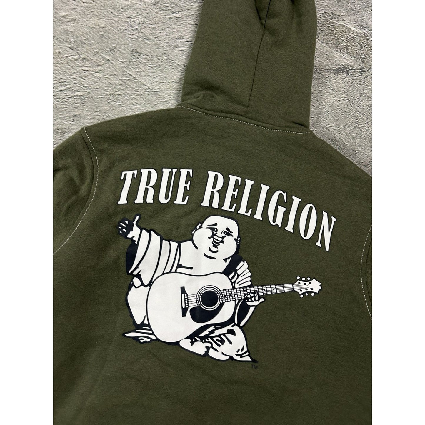 True Religion zip hoodie big logo vintage sherpa green Y2K