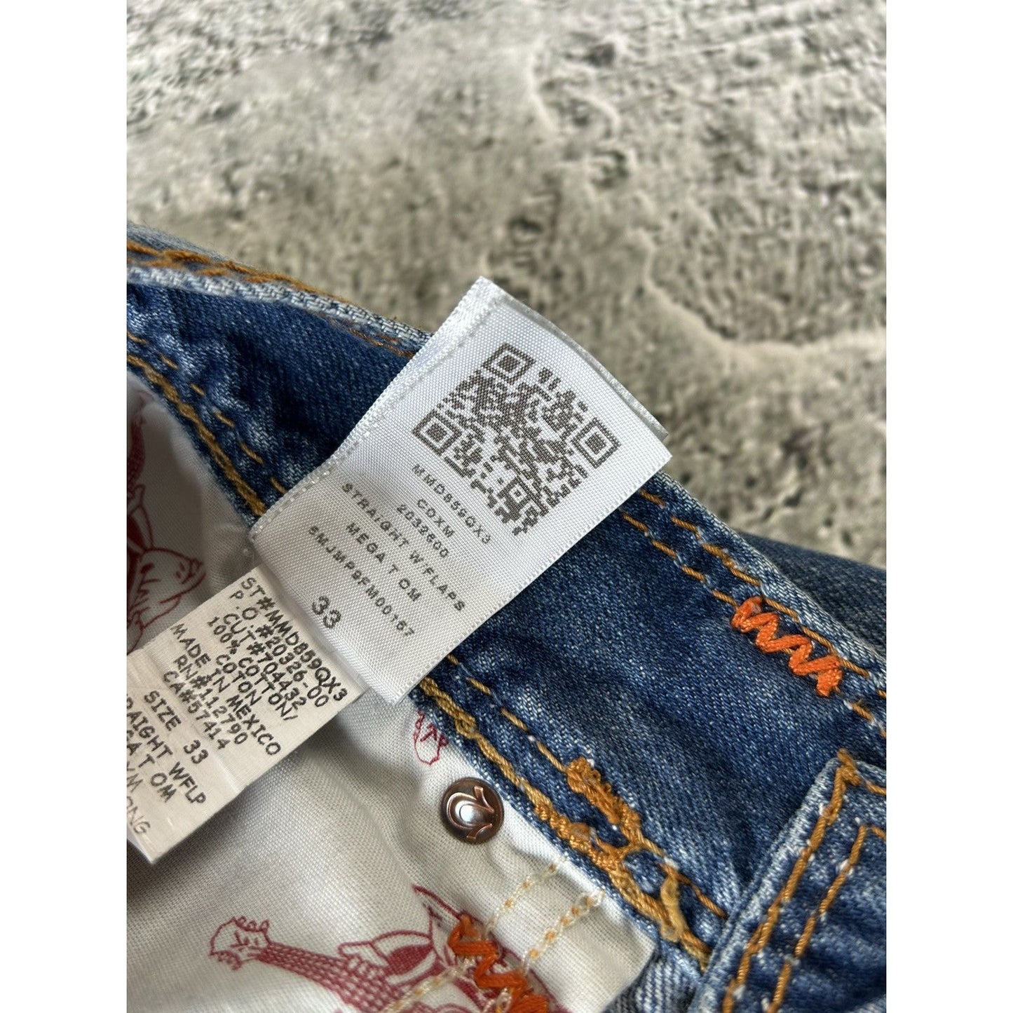 True Religion blue jeans thick stitching straight Y2K