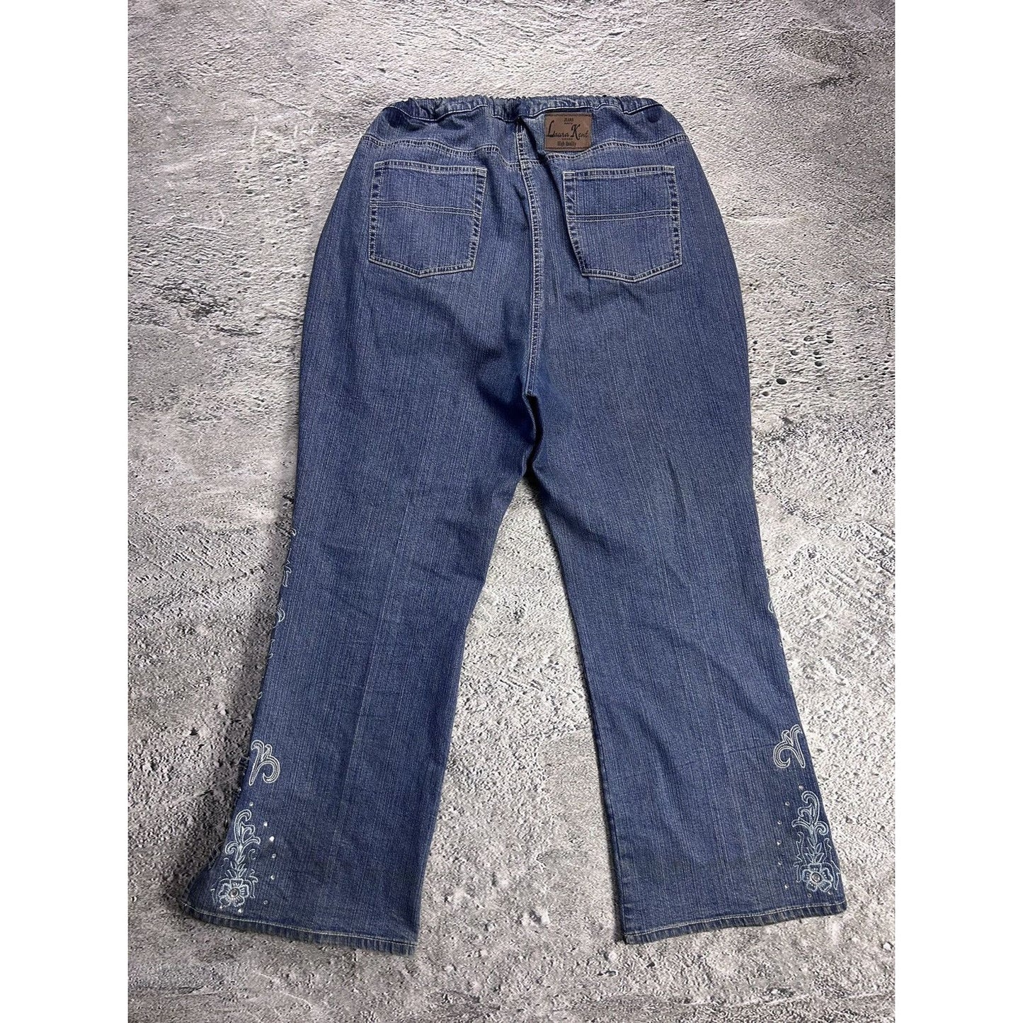 Y2K jeans flared floral embroidery rhinestone
