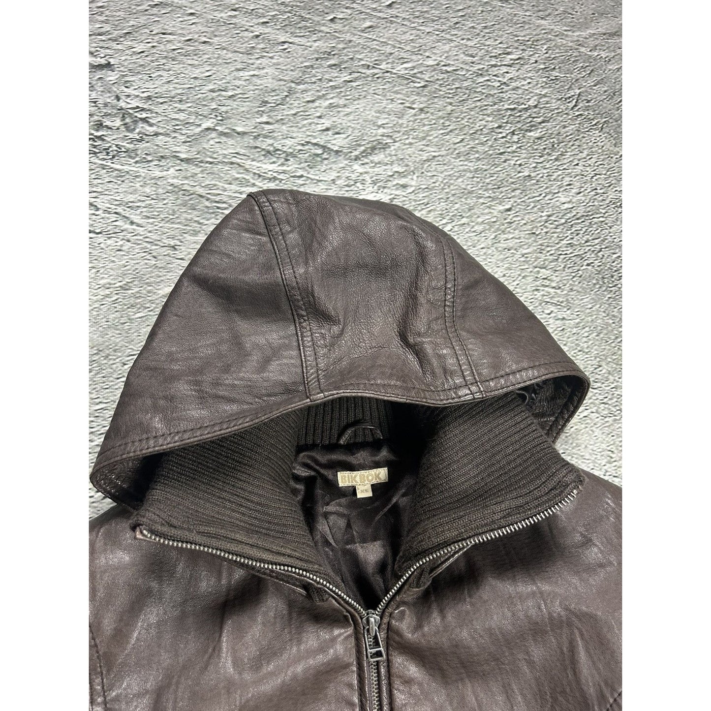Leather Jacket Vintage hooded brown Y2K Bik Bok