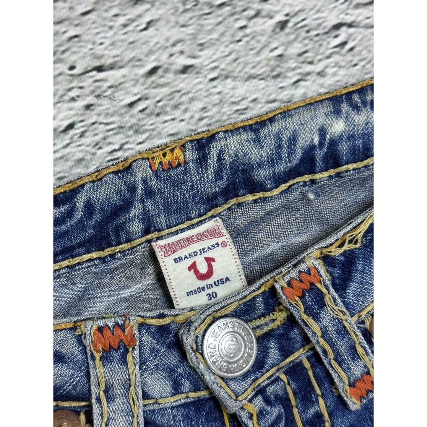 True Religion Vintage Bootcut Johnny Blue Gold Stitching