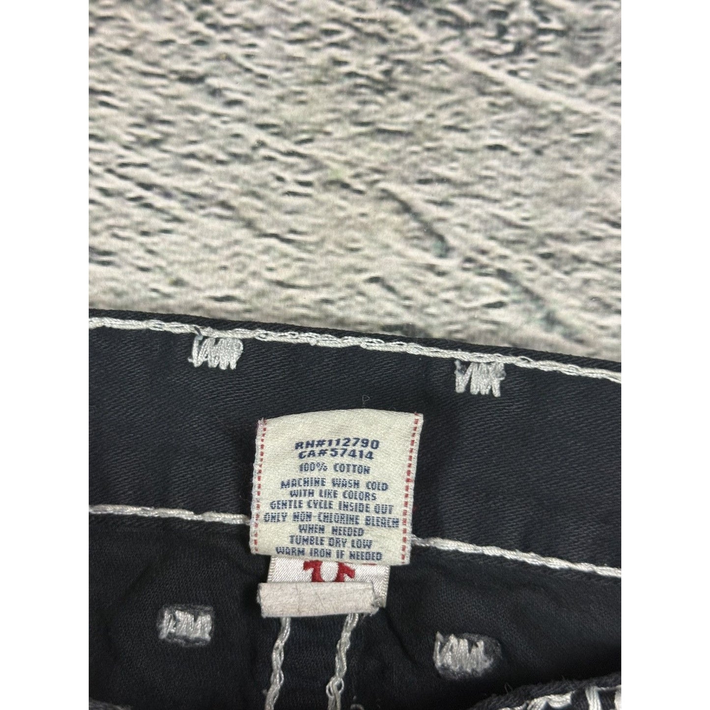 True Religion black jeans white thick stitching Y2K Logan