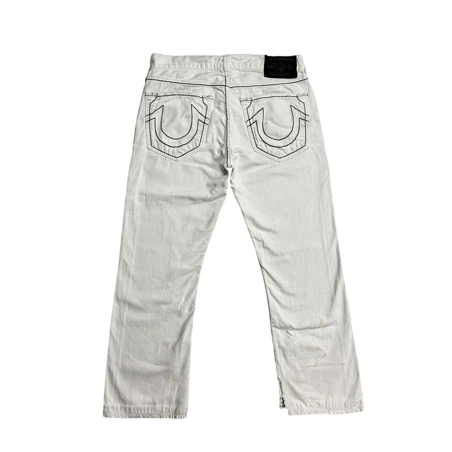 True Religion vintage white jeans denim black stitching Y2K