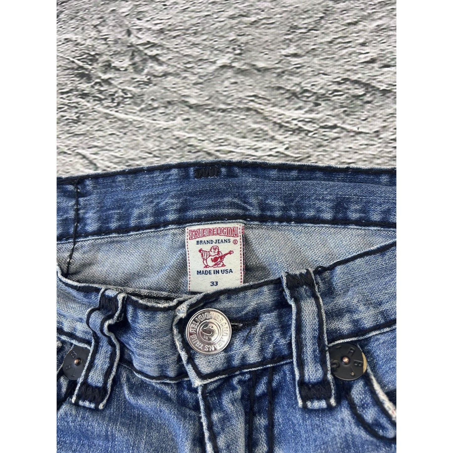 True Religion jeans blue black stitching Ricky Y2K
