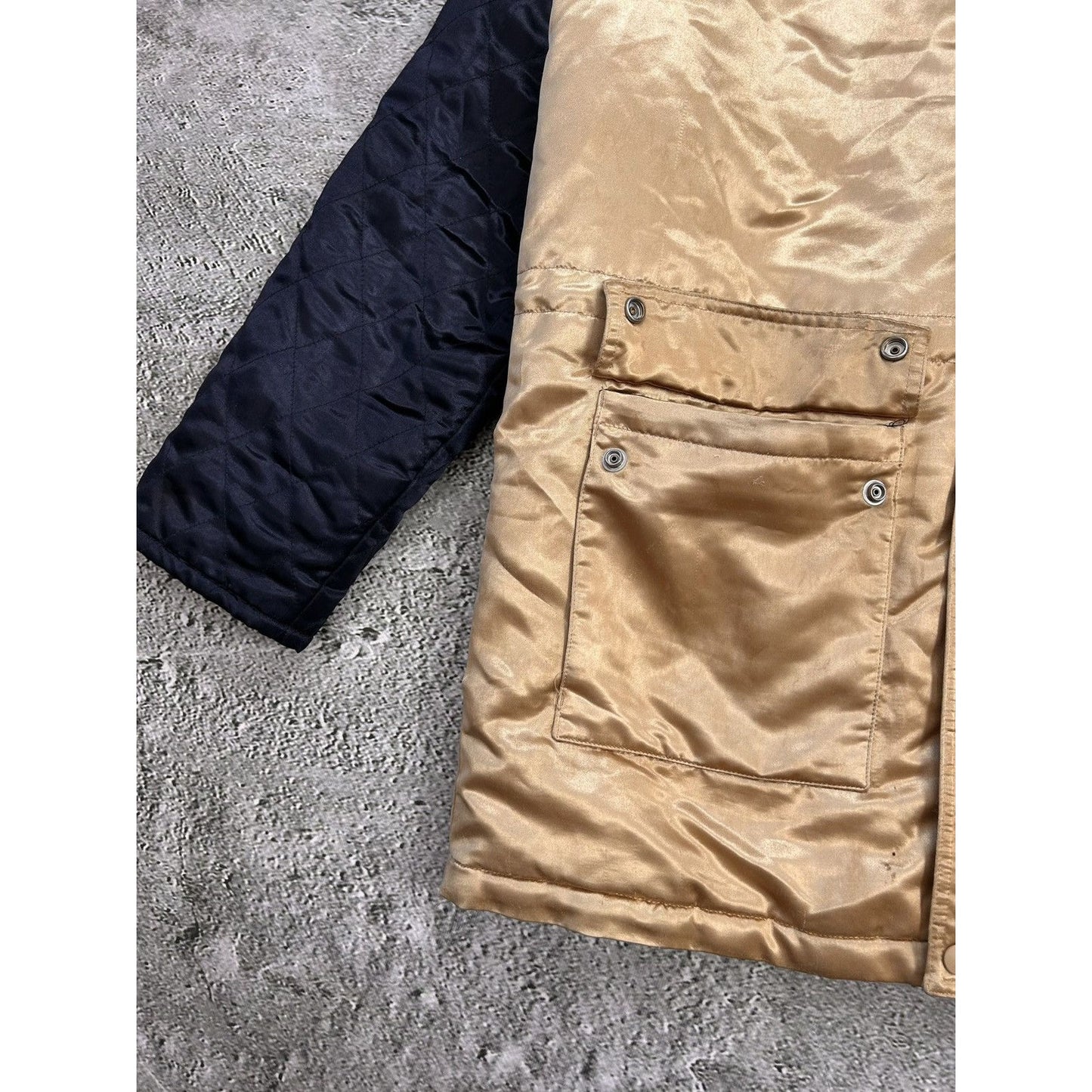 Supreme Quilted Satin Gold/Navy Parka Jacket Big Logo AW14