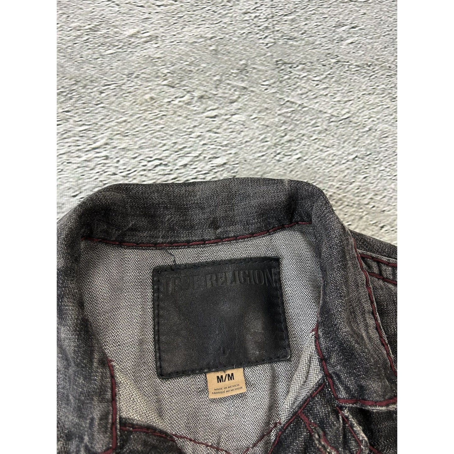 True Religion denim jacket black red contrast stitching Y2K