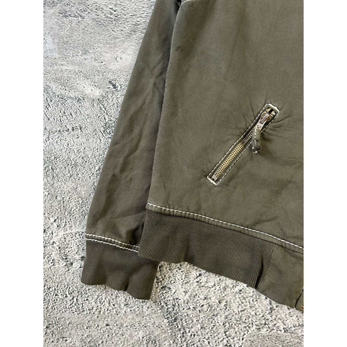True Religion vintage zip hoodie khaki thick stitching Y2K