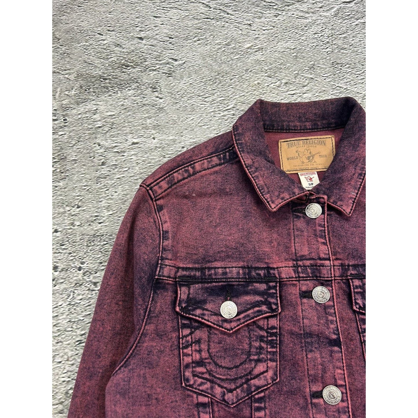 True Religion denim jacket purple red vintage Y2K