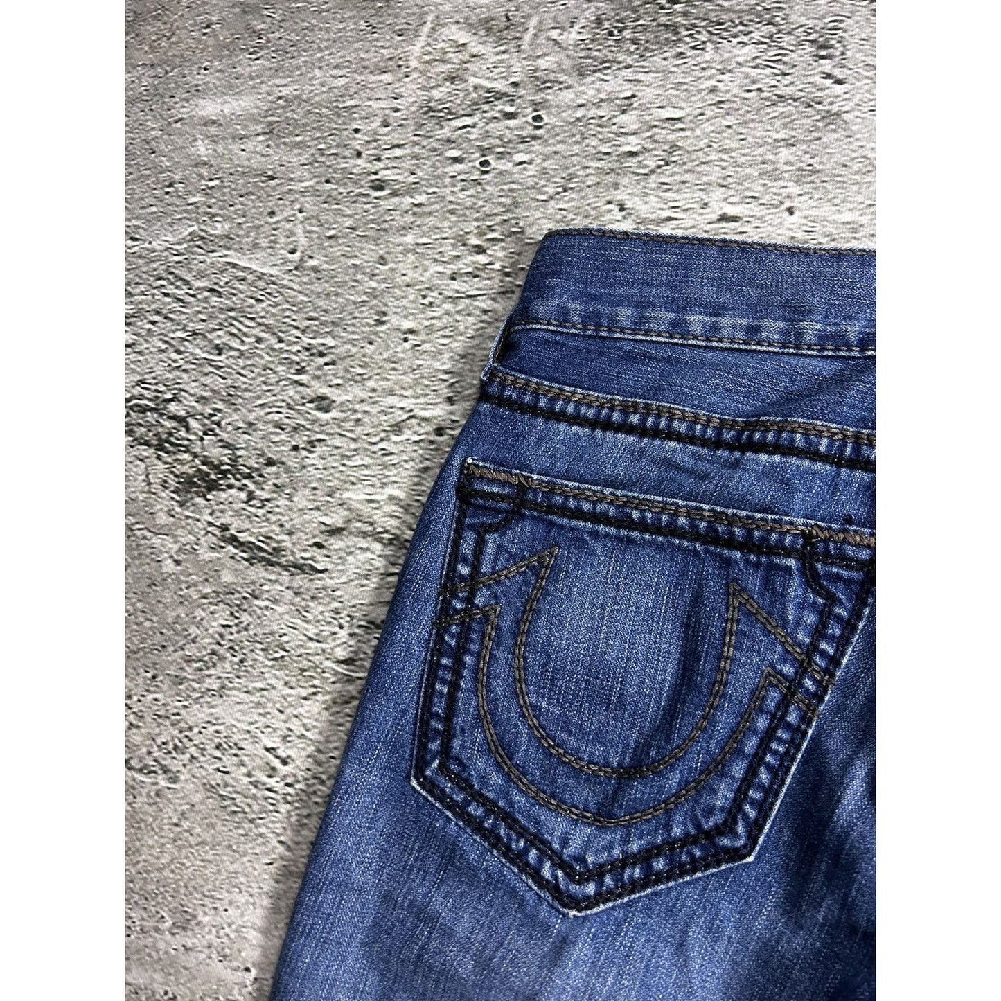 True Religion navy jeans black thick stitching Bobby