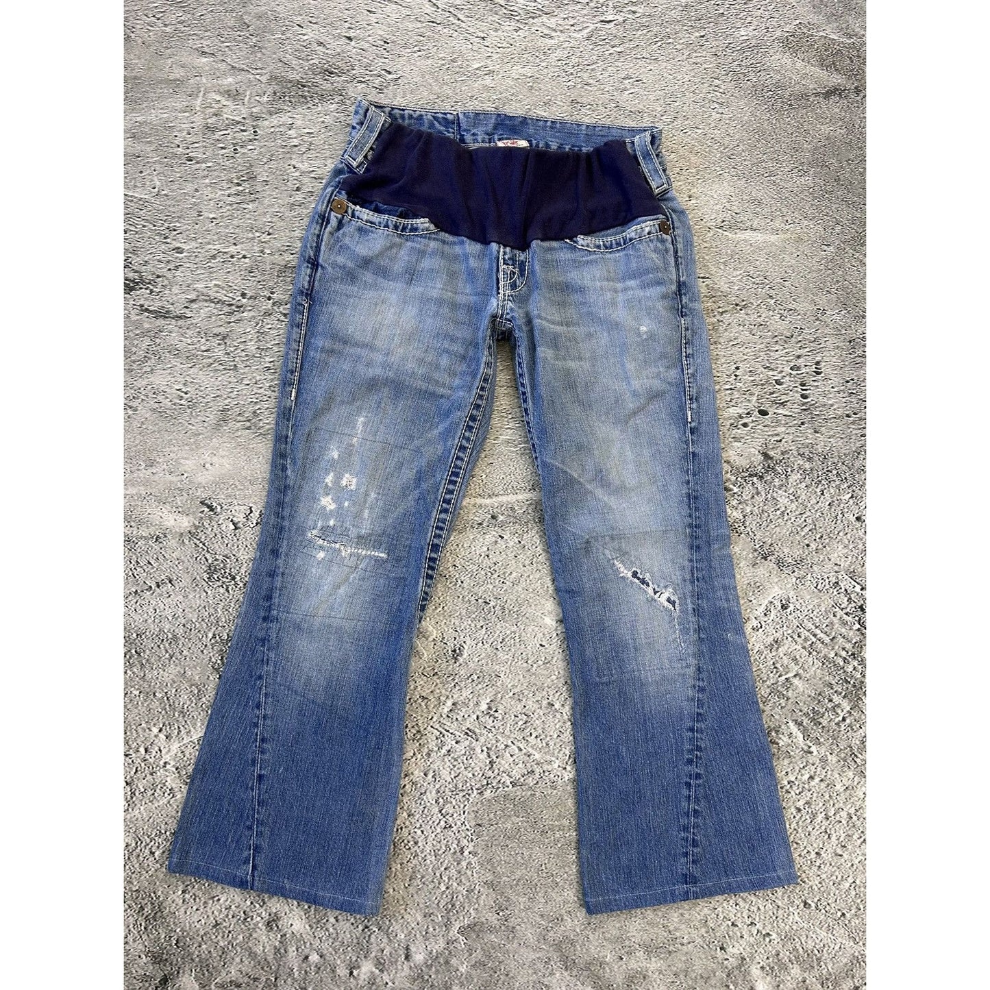 True Religion baby blue jeans white stitching Y2K bootcut