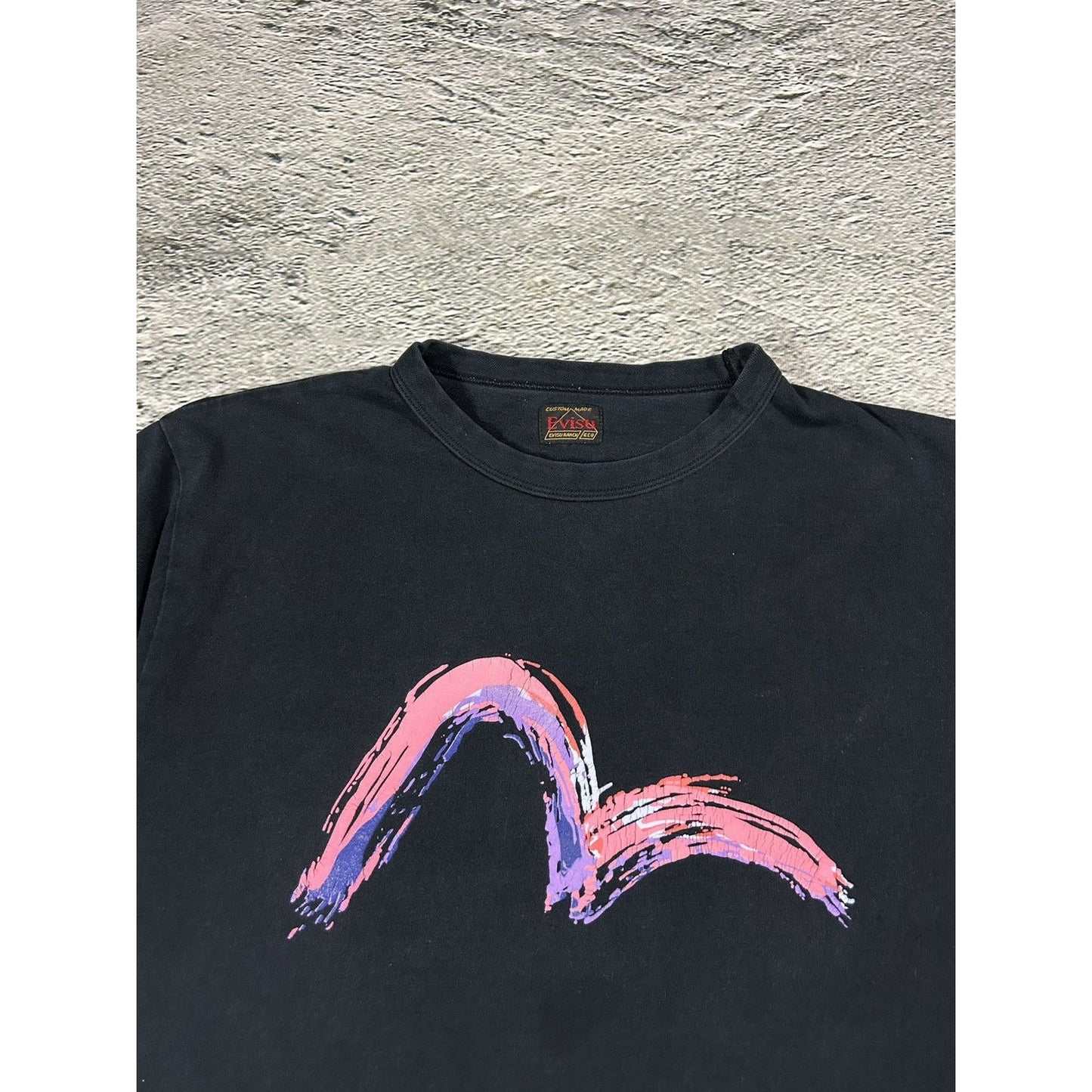 Evisu t-shirt vintage big logo seagull EU ED black pink