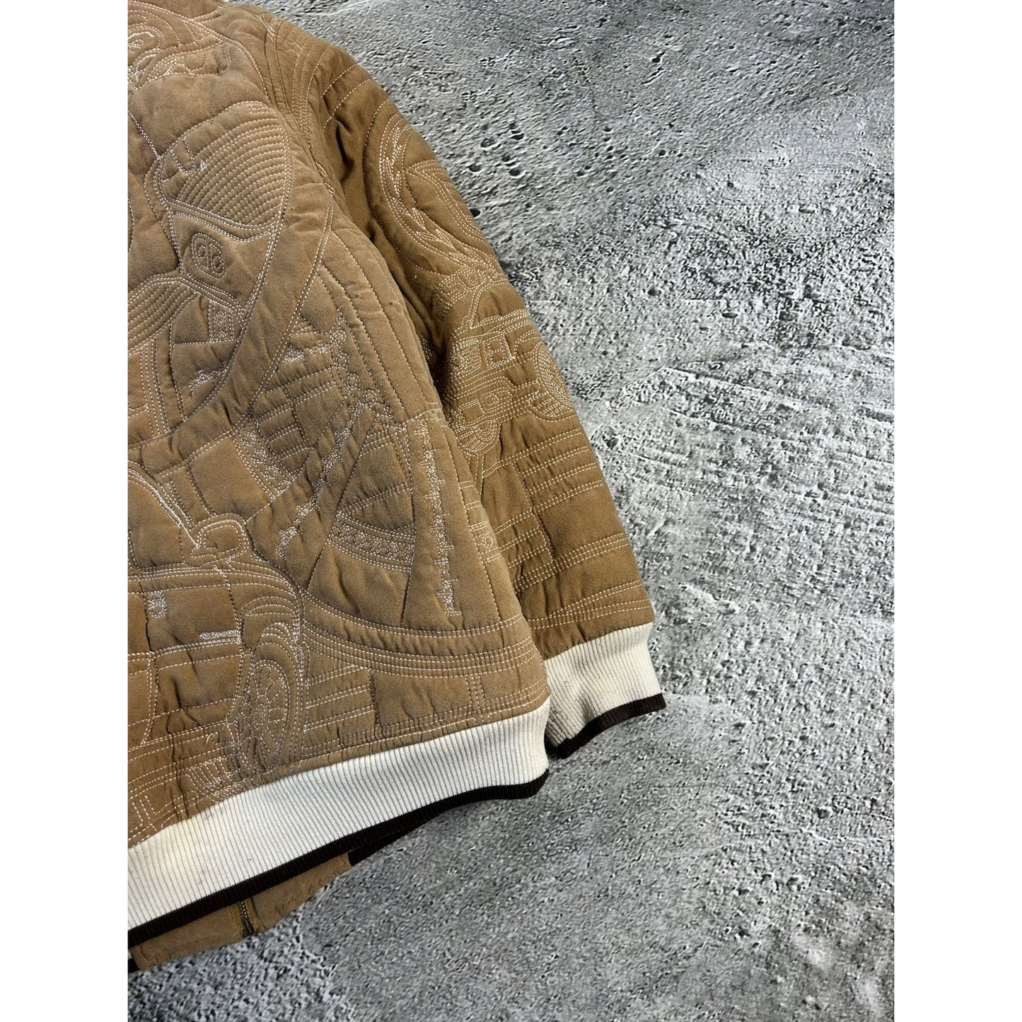 Pelle Pelle jacket big logo 90s brown bomber varsity quilted