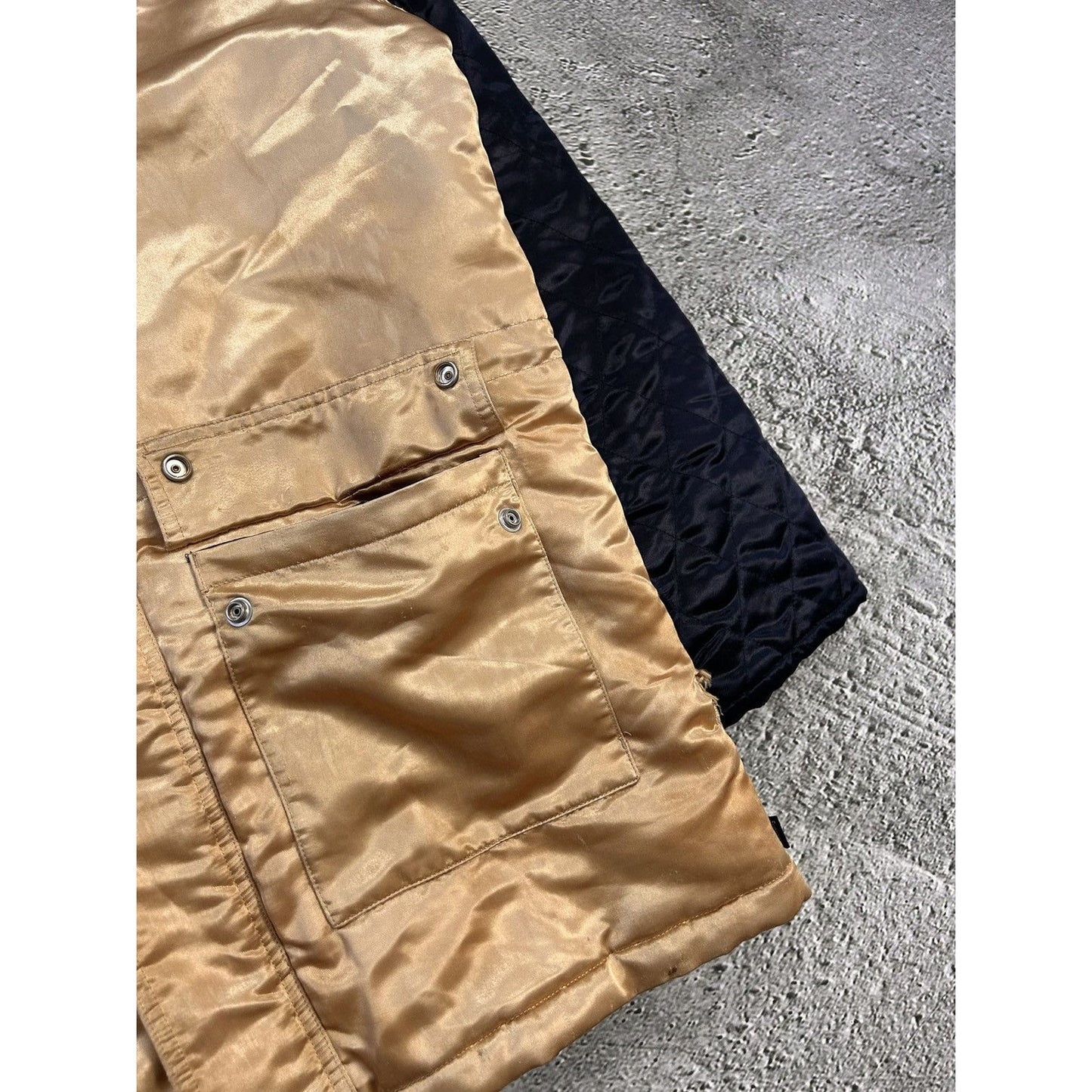 Supreme Quilted Satin Gold/Navy Parka Jacket Big Logo AW14