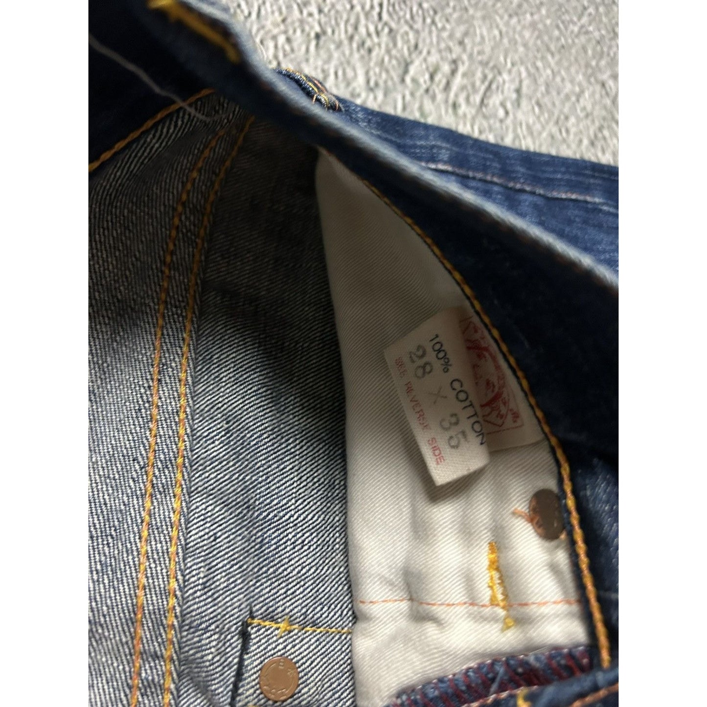 Evisu jeans daicock vintage selvedge navy big logo white