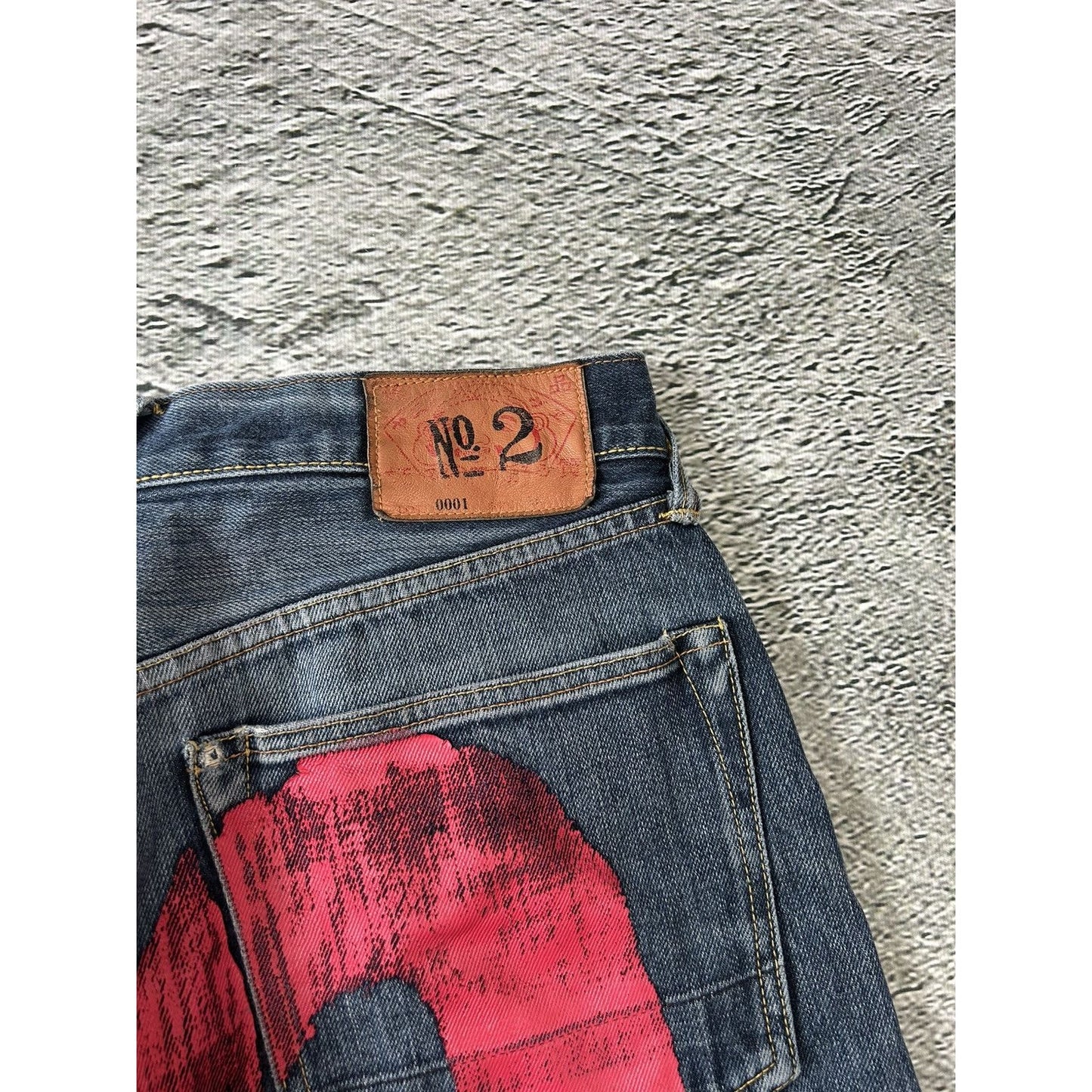 Evisu jeans red daicock big logo selvedge navy denim