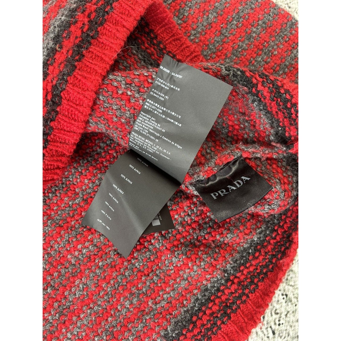 Prada sweater alpaca wool striped red grey