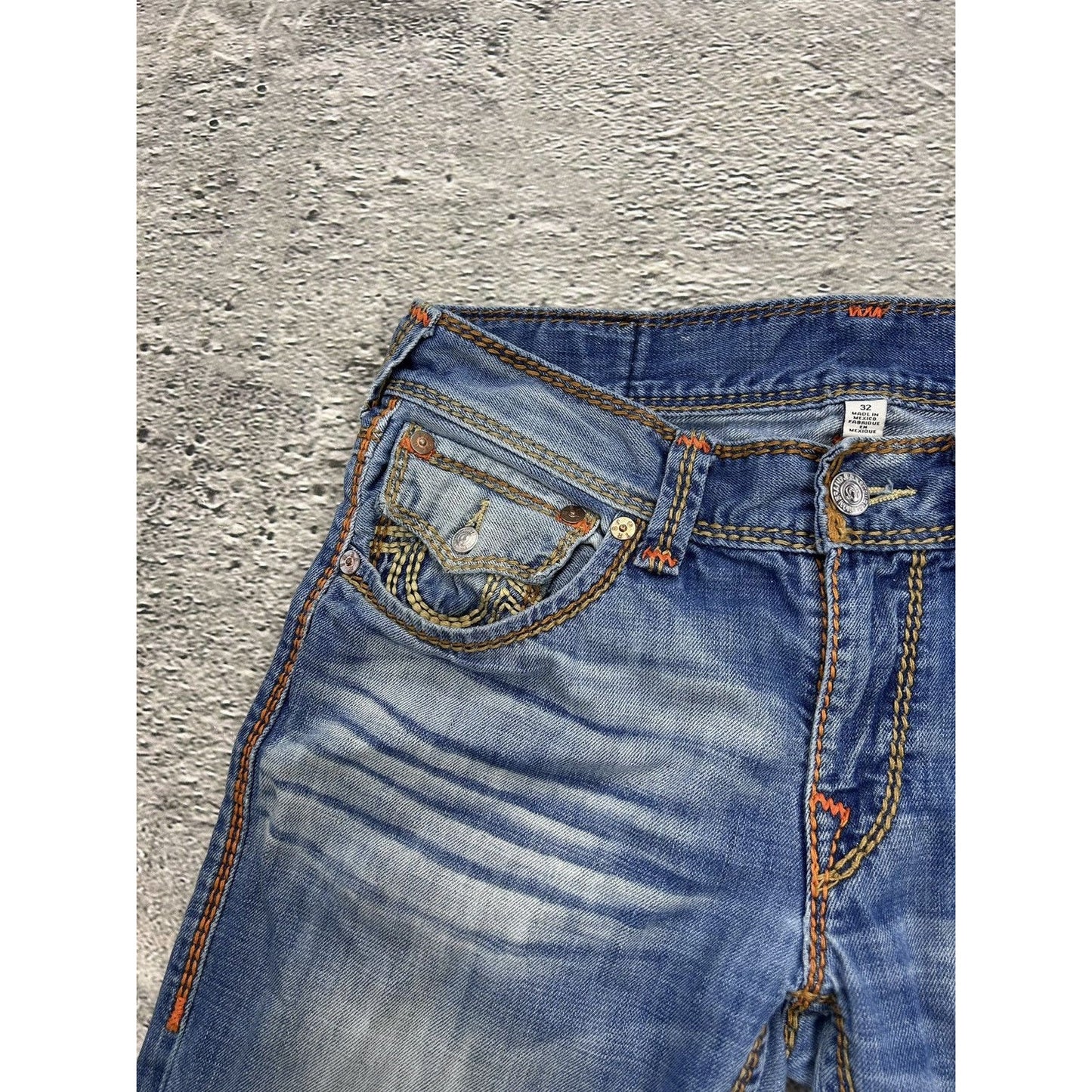 True Religion blue jeans thick stitching straight Y2K