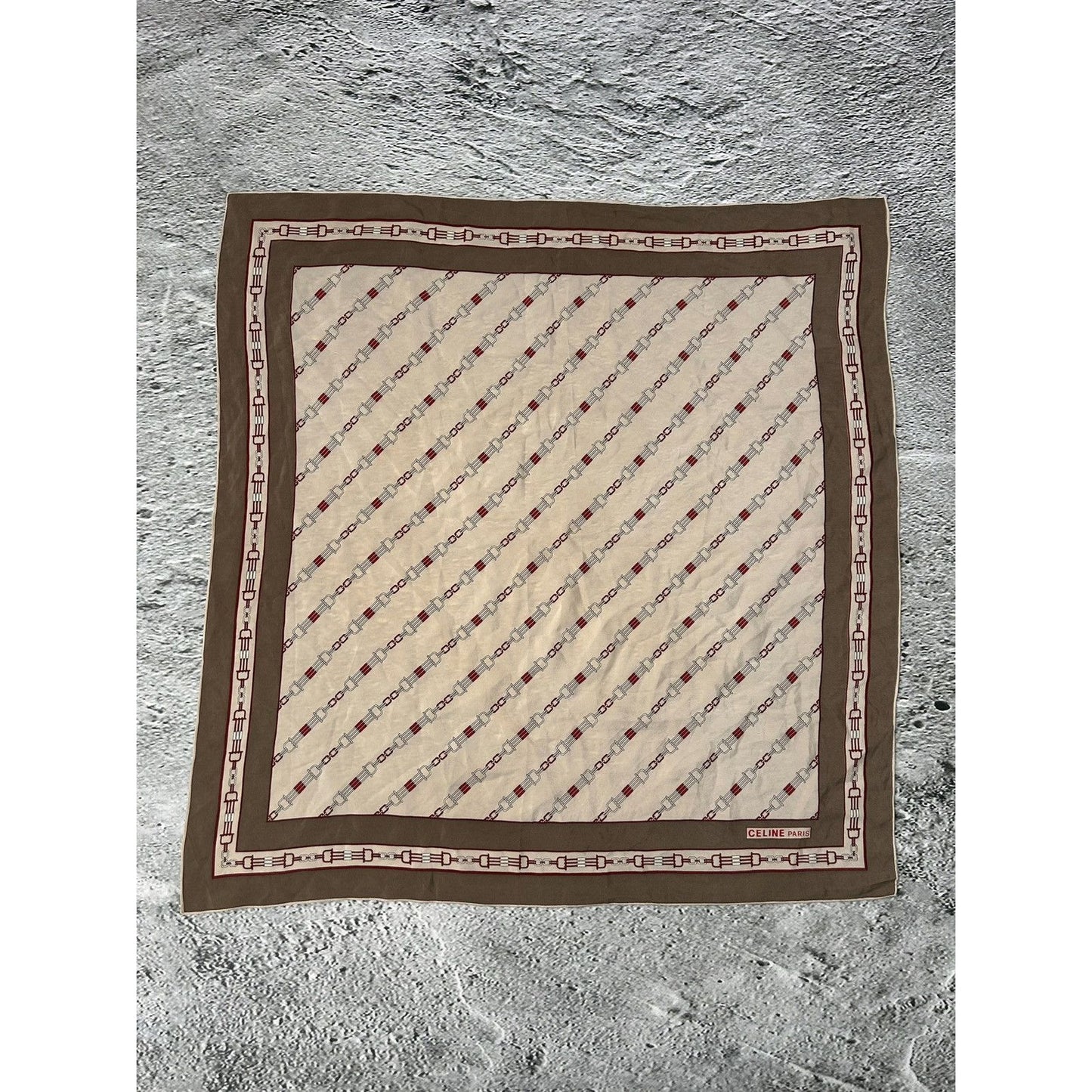 Celine silk scarf vintage brown beige chains