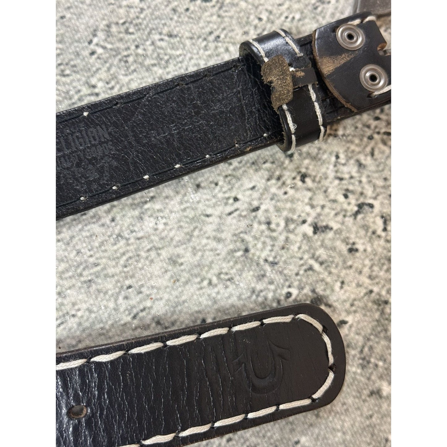 True Religion belt leather black Y2K thick stitching