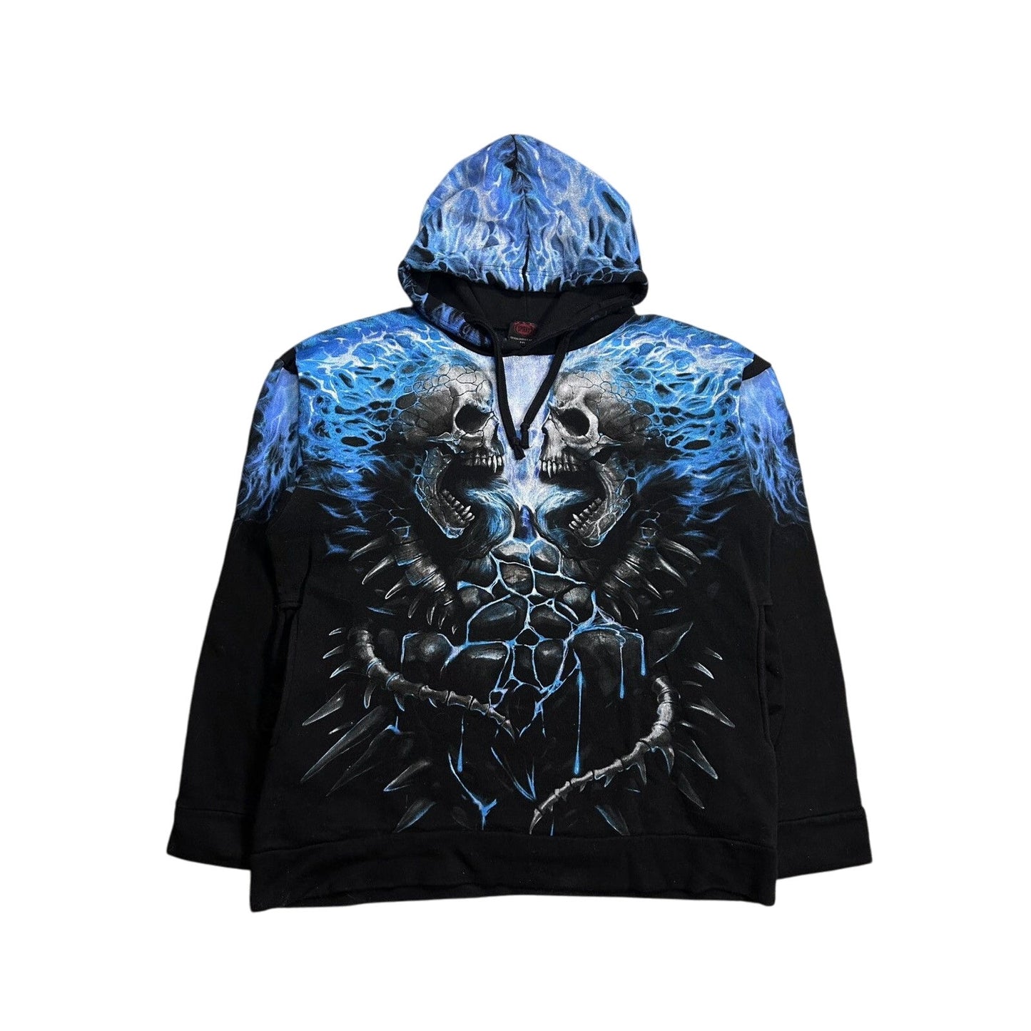 Vintage Y2K skulls flames fullprint black blue hoodie