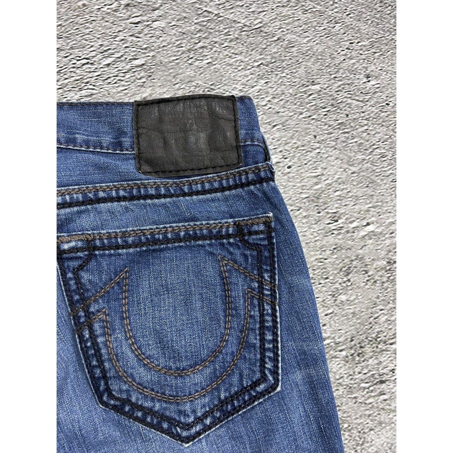 True Religion navy jeans black thick stitching Bobby