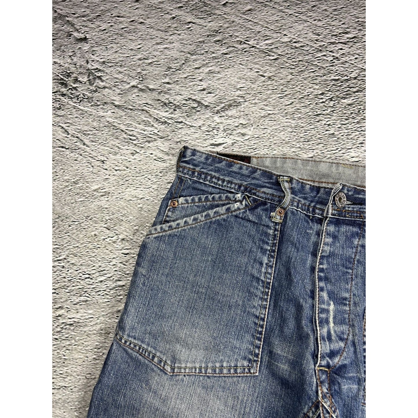 Evisu EU ED jeans vintage denim pants seagulls cargo blue