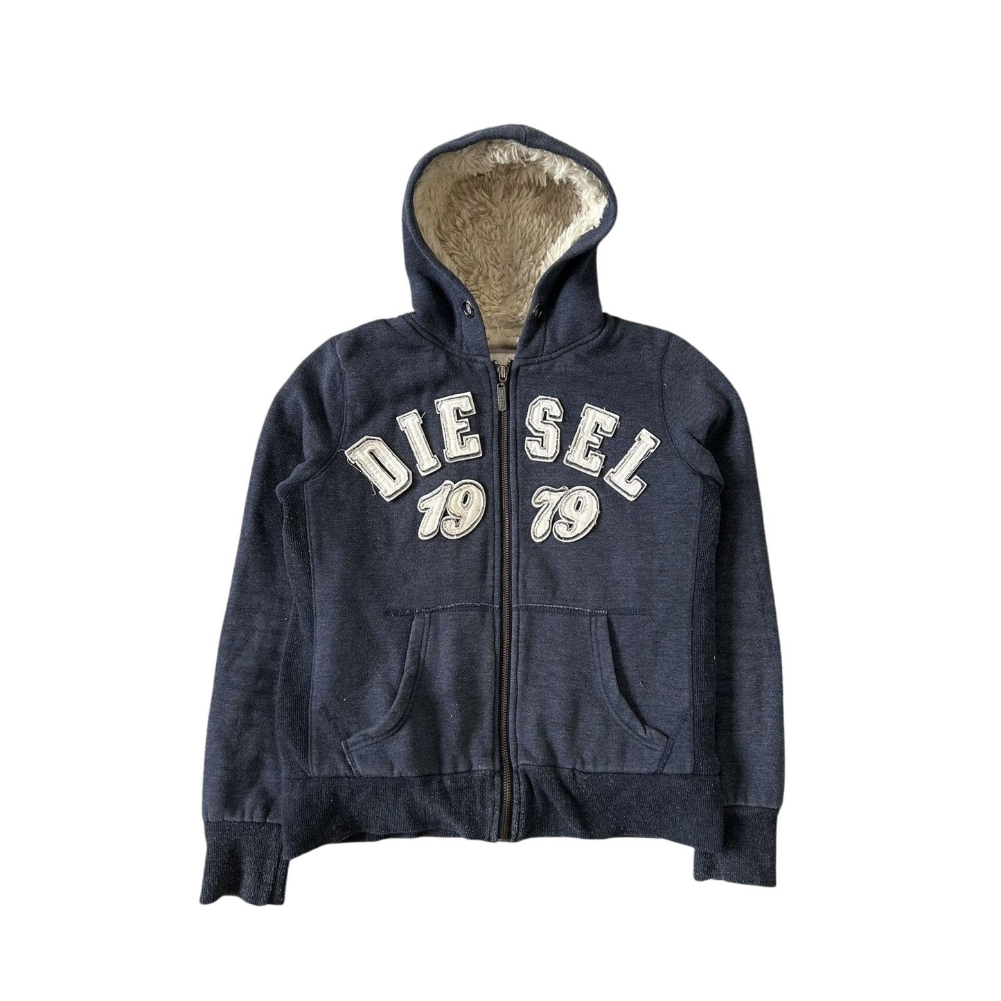 Diesel vintage zip hoodie teddy fur Y2K navy