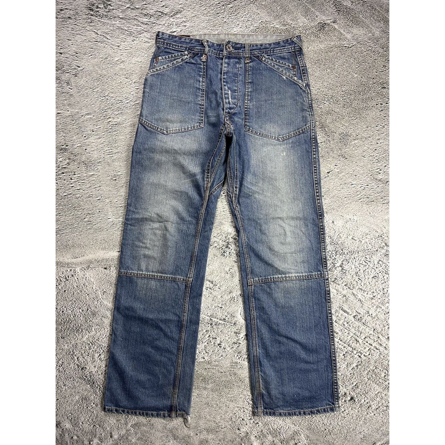 Evisu EU ED jeans vintage denim pants seagulls cargo blue