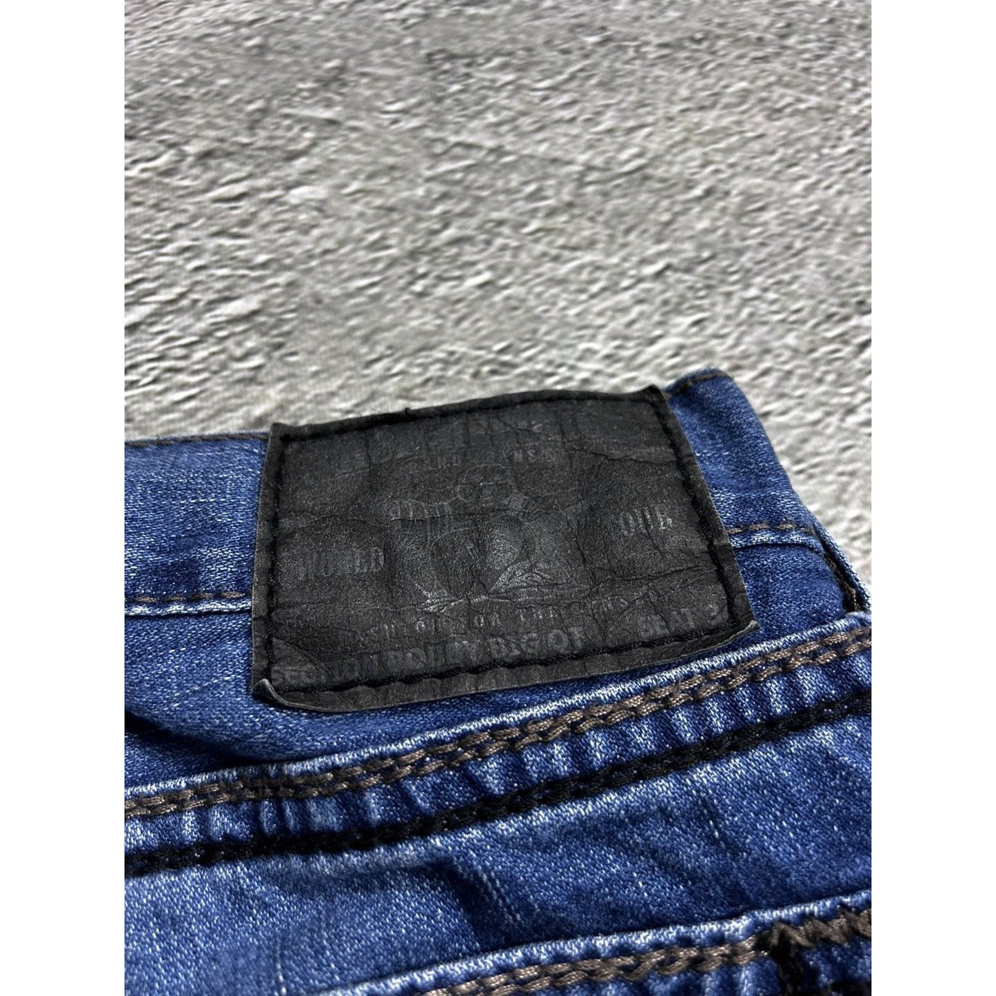 True Religion navy jeans black thick stitching Bobby