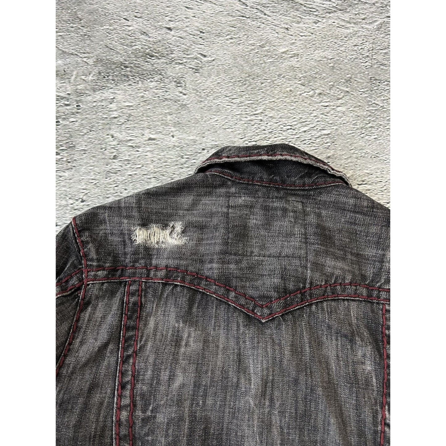 True Religion denim jacket black red contrast stitching Y2K