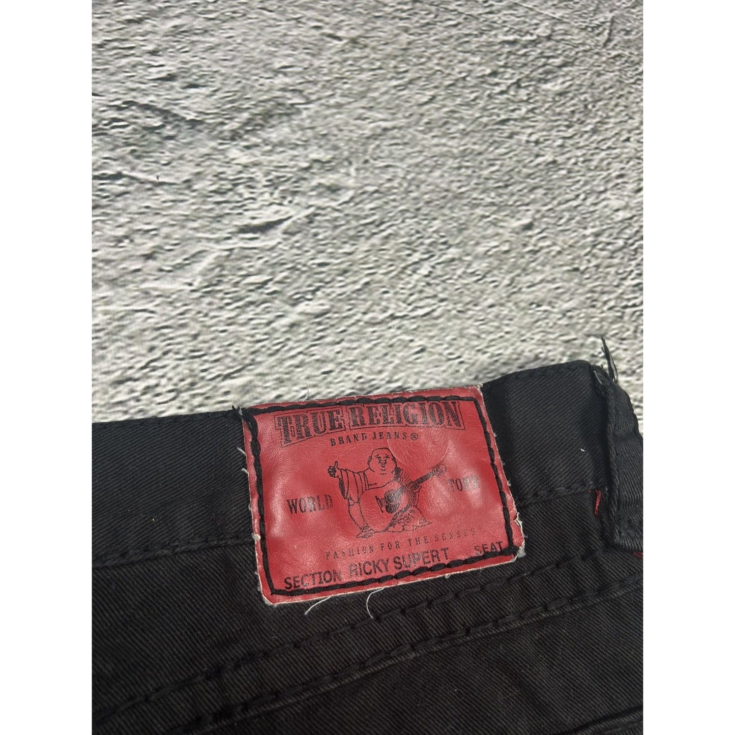 True Religion vintage black jeans Ricky red thick stitching