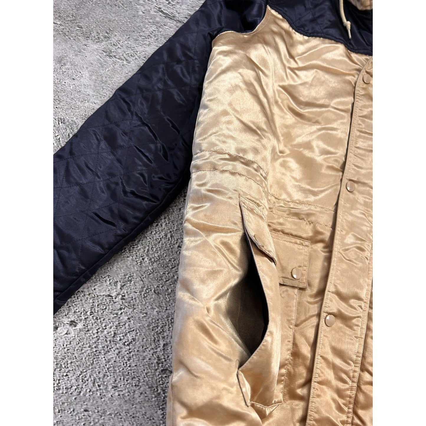 Supreme Quilted Satin Gold/Navy Parka Jacket Big Logo AW14