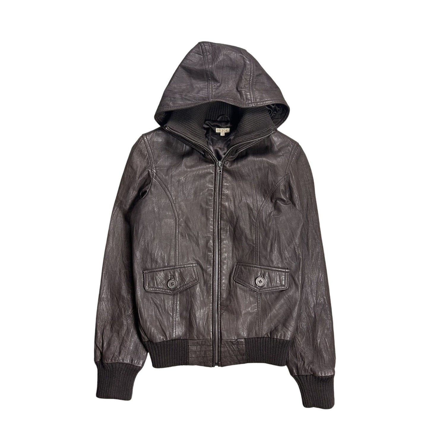 Leather Jacket Vintage hooded brown Y2K Bik Bok