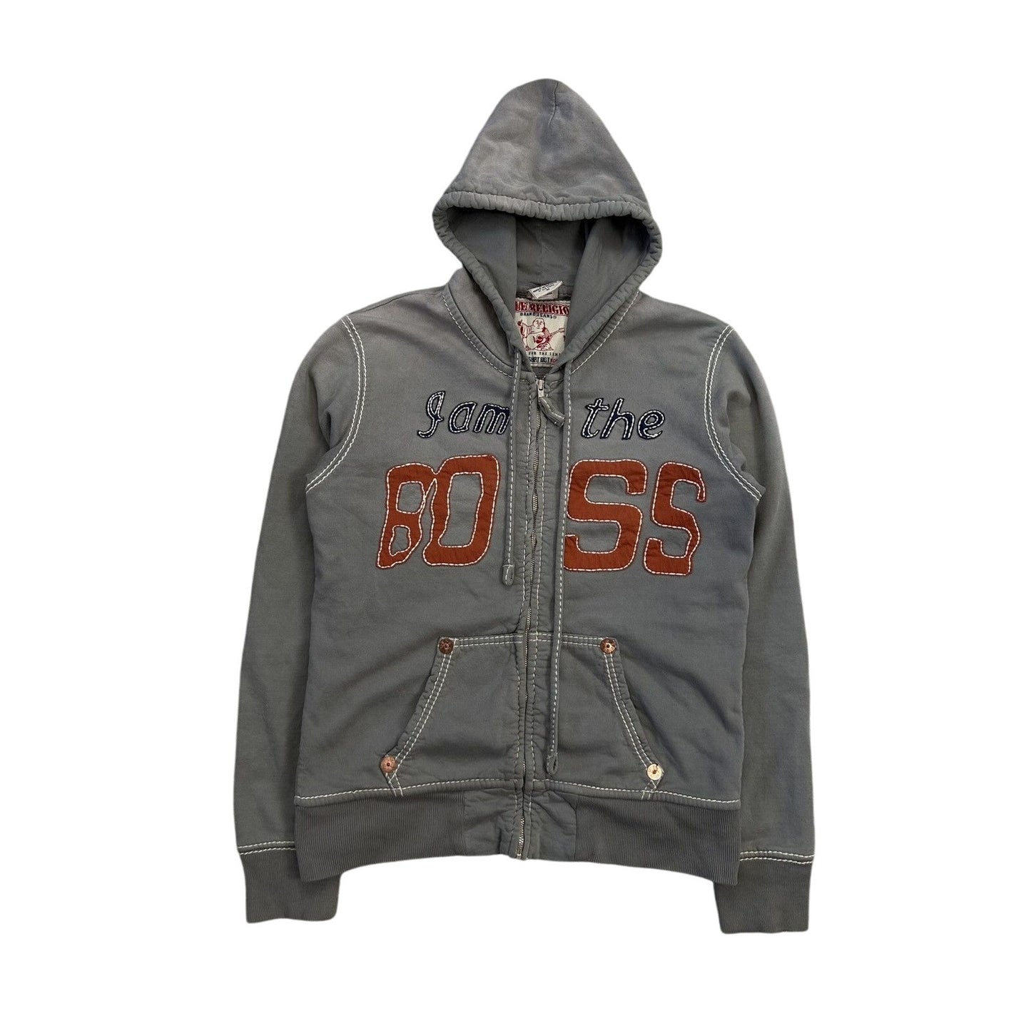 True Religion zip hoodie vintage grey I am the Boss Y2K