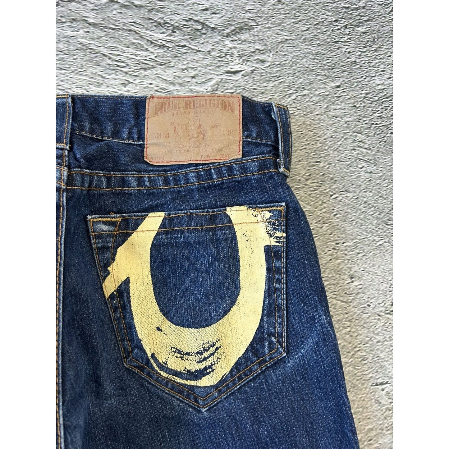 True Religion jeans big logo painted blue Y2K