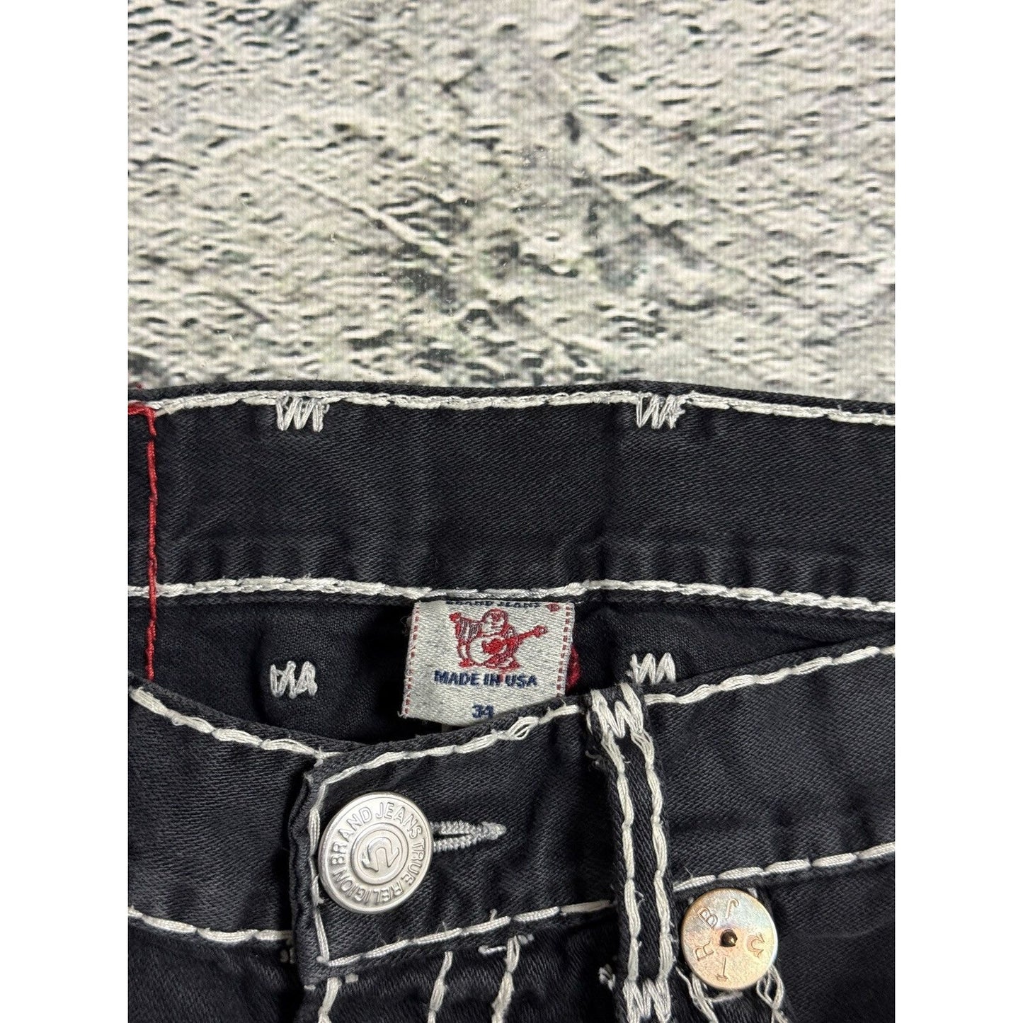 True Religion black jeans white thick stitching Y2K Logan