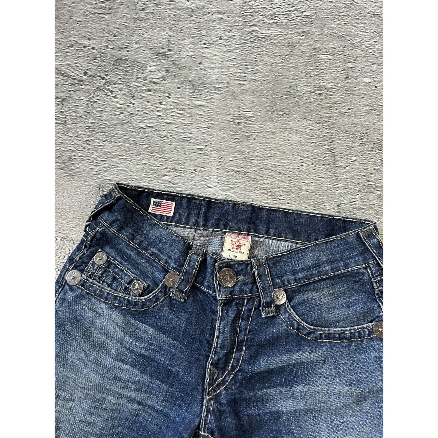 True Religion vintage jeans navy blue thick stitching Y2K