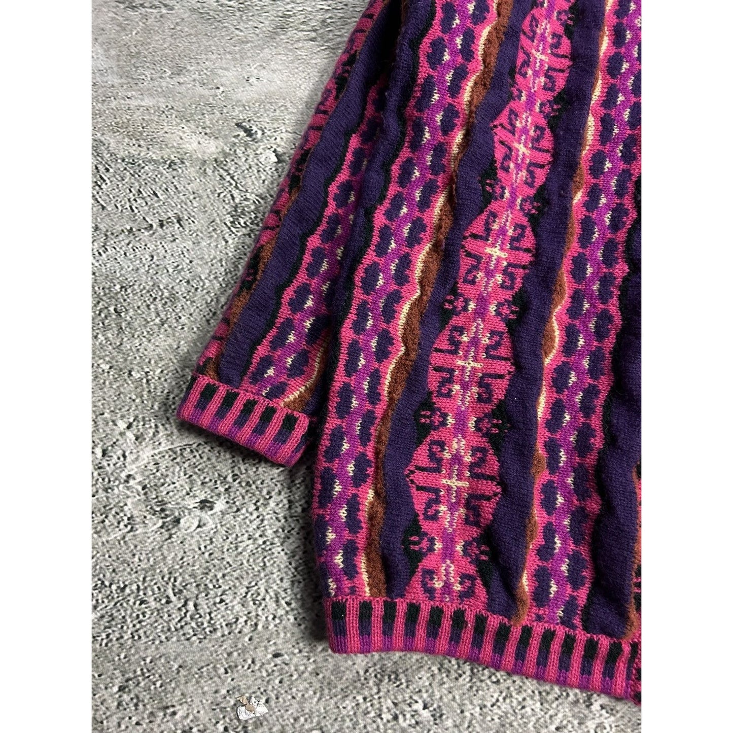 vintage cardigan multicolor cable knit Coogi style sweater