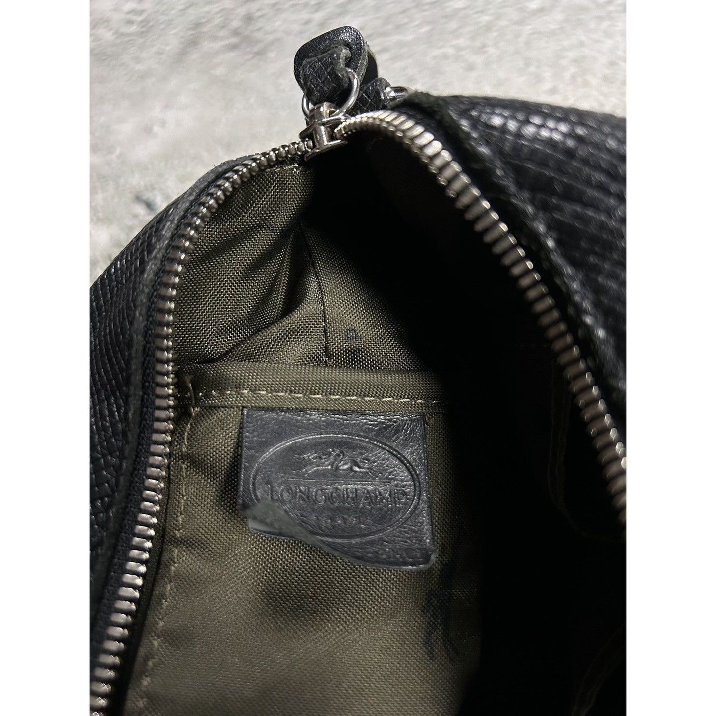 Longchamp handle bag black real leather Y2K