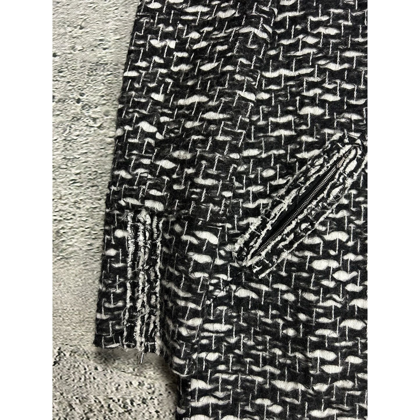 Chanel vintage coat tweed black white furry 2010