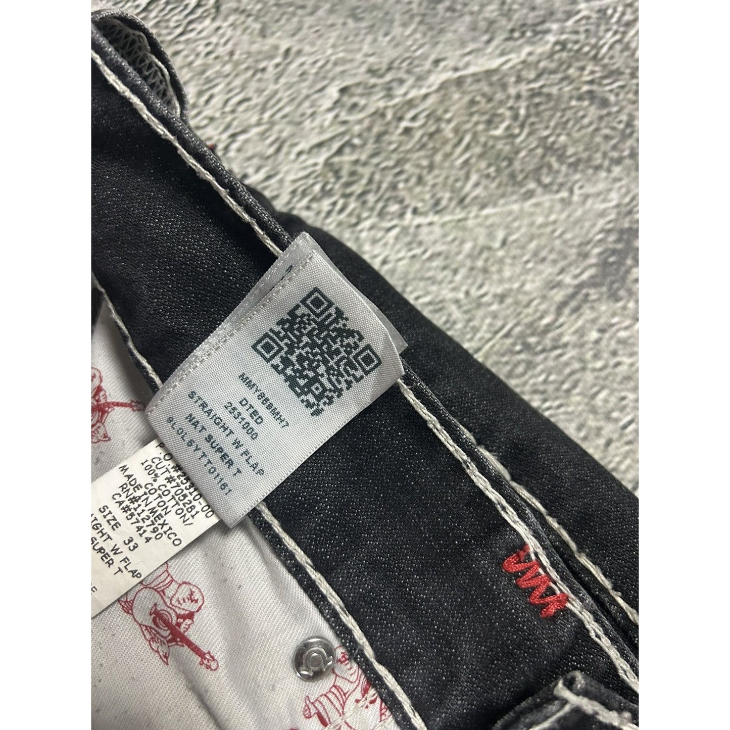 True Religion vintage black jeans denim white stitching