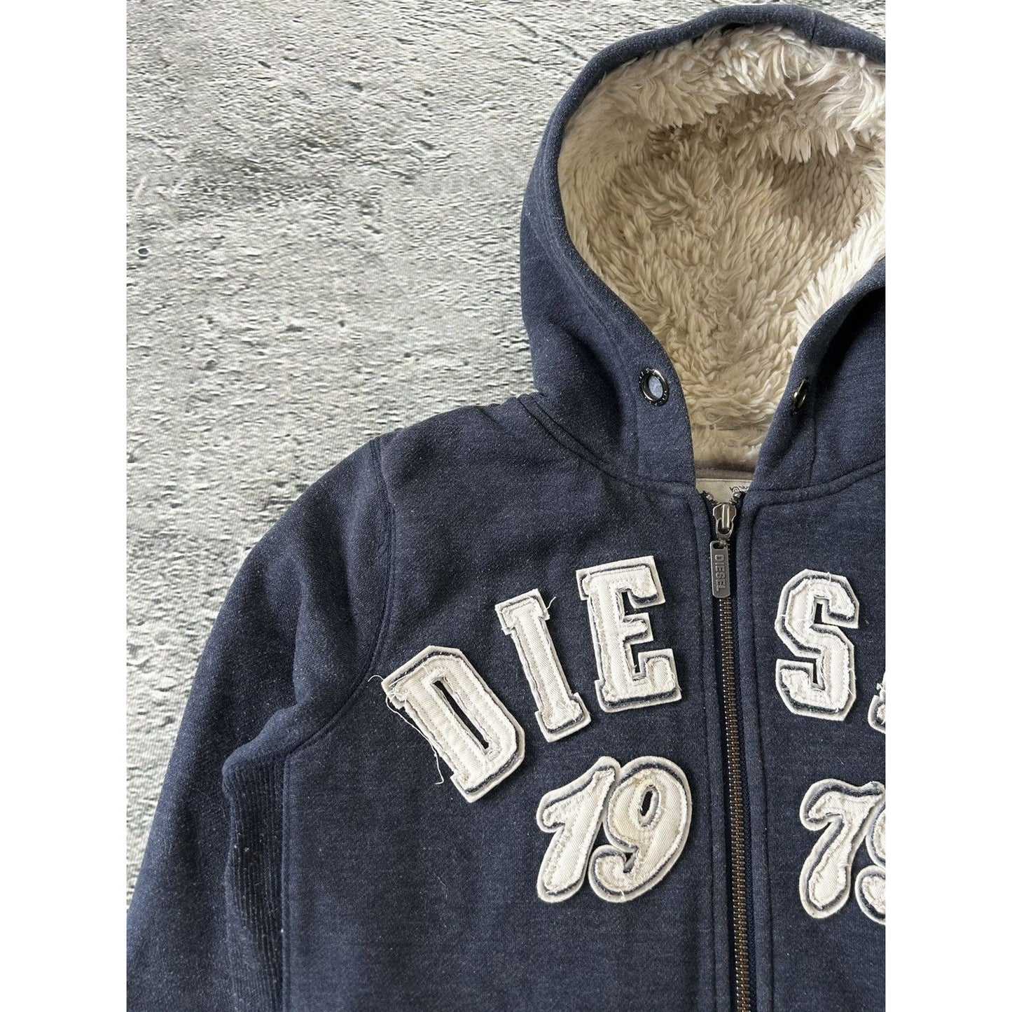 Diesel vintage zip hoodie teddy fur Y2K navy
